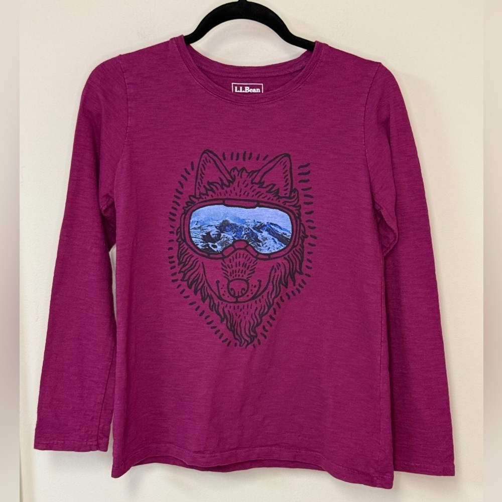 ⚡️3/$20⚡️L.L. Bean: Kids' Magenta Long Sleeve Wolf Ski Tee, Size L (14-16)